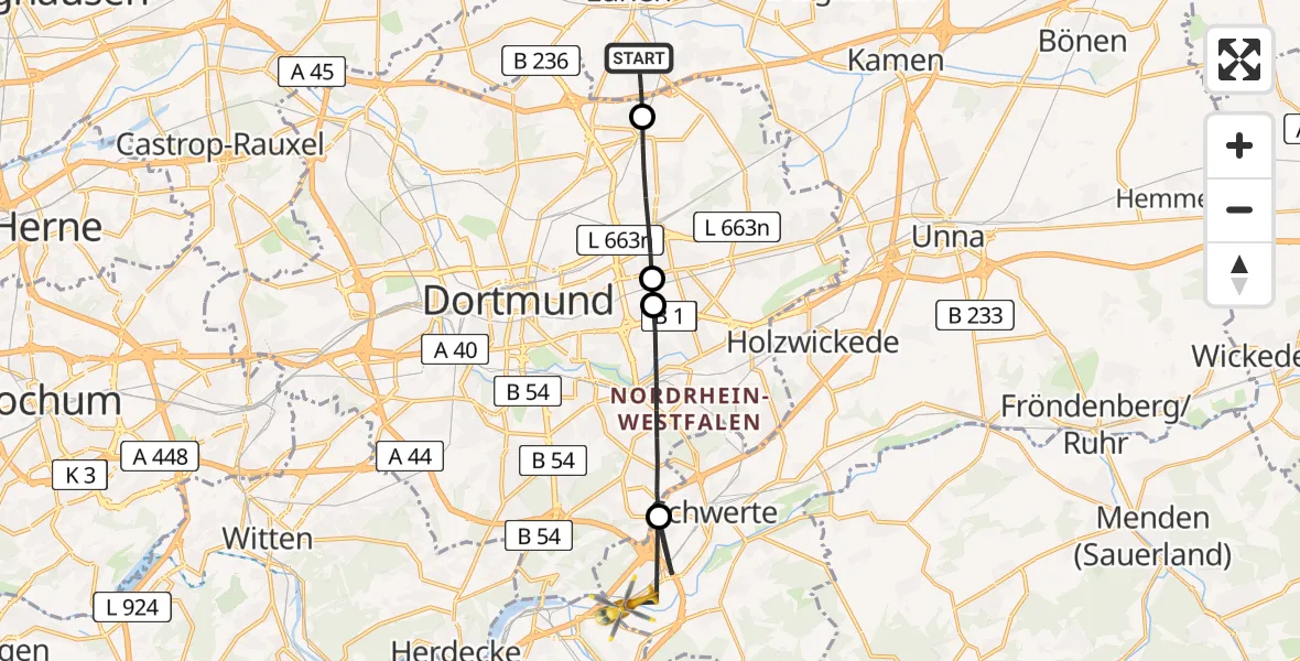 Flugroute Rettungshubschrauber Lünen - Schwerte, 30 Juni 2026, 16:21
