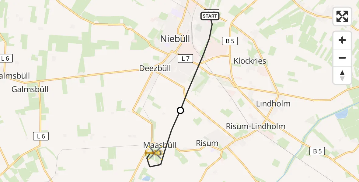 Flugroute Rettungshubschrauber Niebüll - Risum-Lindholm, 30 Juni 2026, 16:21