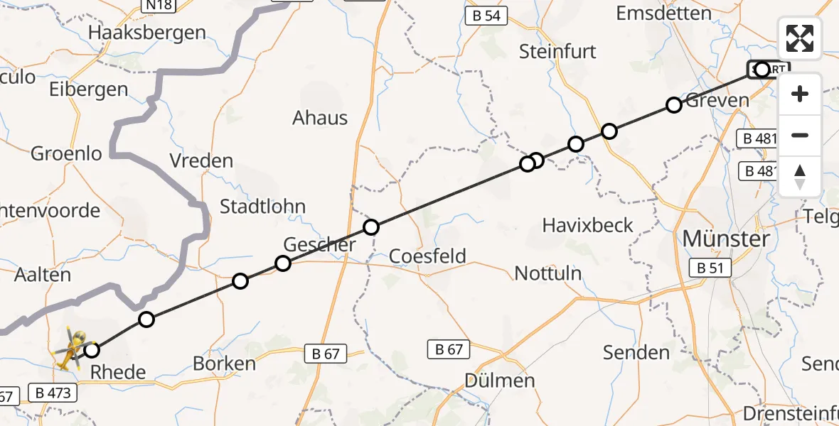 Flugroute Ambulanzhubschrauber Christoph  Westfalen-ADAC - Bocholt, 30 Juni 2026, 16:23