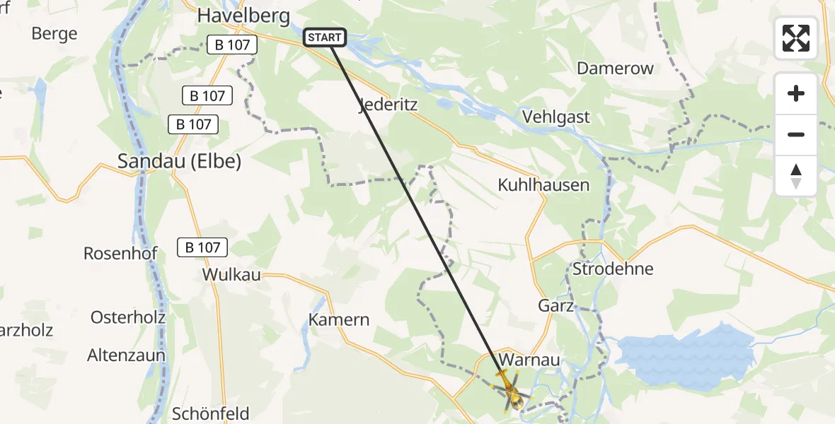 Flugroute Rettungshubschrauber Havelberg - Havelberg, 30 Juni 2026, 16:26