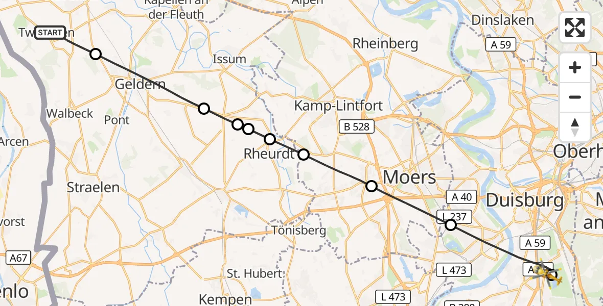 Flugroute Rettungshubschrauber Kevelaer - Duisburg Air Rescue Hubschrauberlandeplatz (Christoph 9), 30 Juni 2026, 16:37