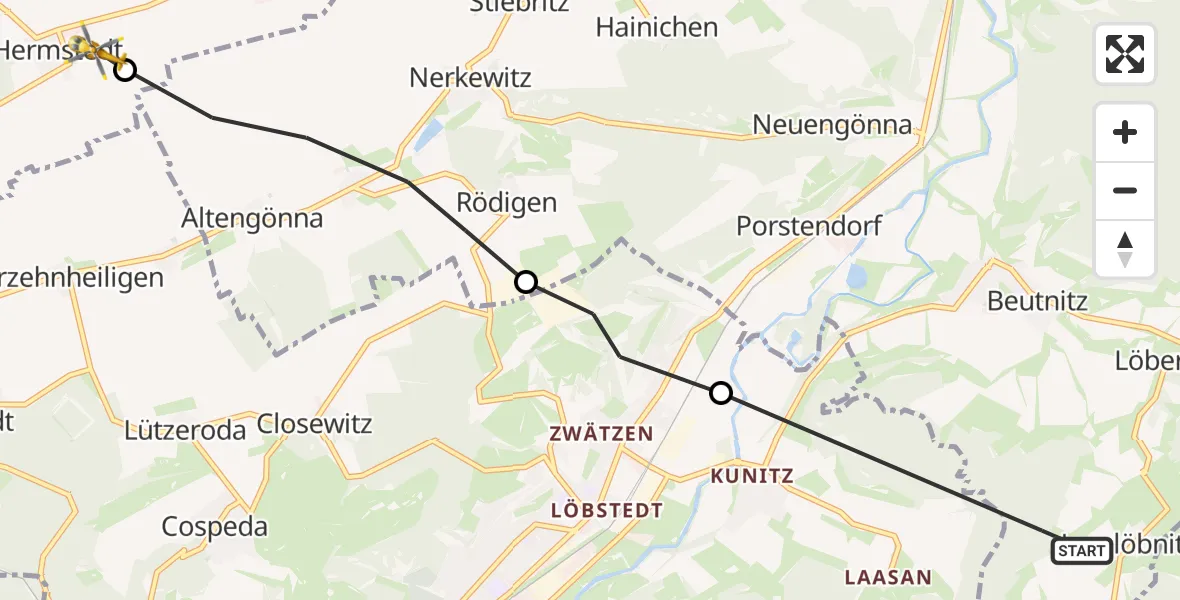 Flugroute Rettungshubschrauber Jenalöbnitz - Bad Sulza, 30 Juni 2026, 16:40