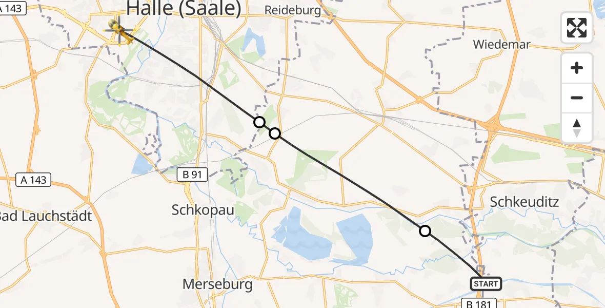 Flugroute Rettungshubschrauber Leuna - Halle (Saale), 30 Juni 2026, 16:44