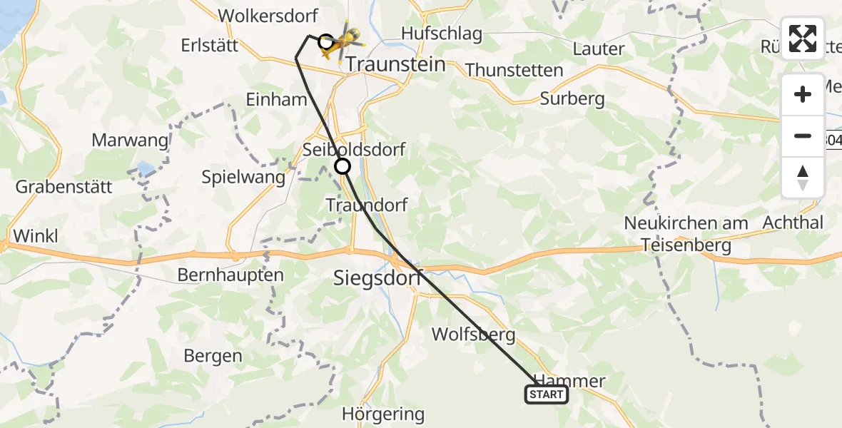 Flugroute Rettungshubschrauber Siegsdorf - Traunstein Hospital, 30 Juni 2026, 16:44