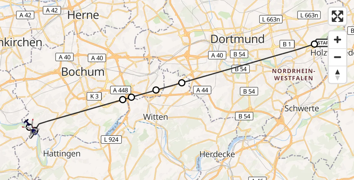 Flugroute Polizeihubschrauber Dortmund Flughafen - Bochum, 30 Juni 2026, 16:45