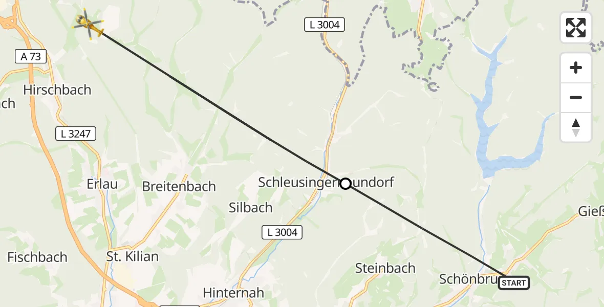 Flugroute Rettungshubschrauber Schleusegrund - Schleusingen, 30 Juni 2026, 16:56