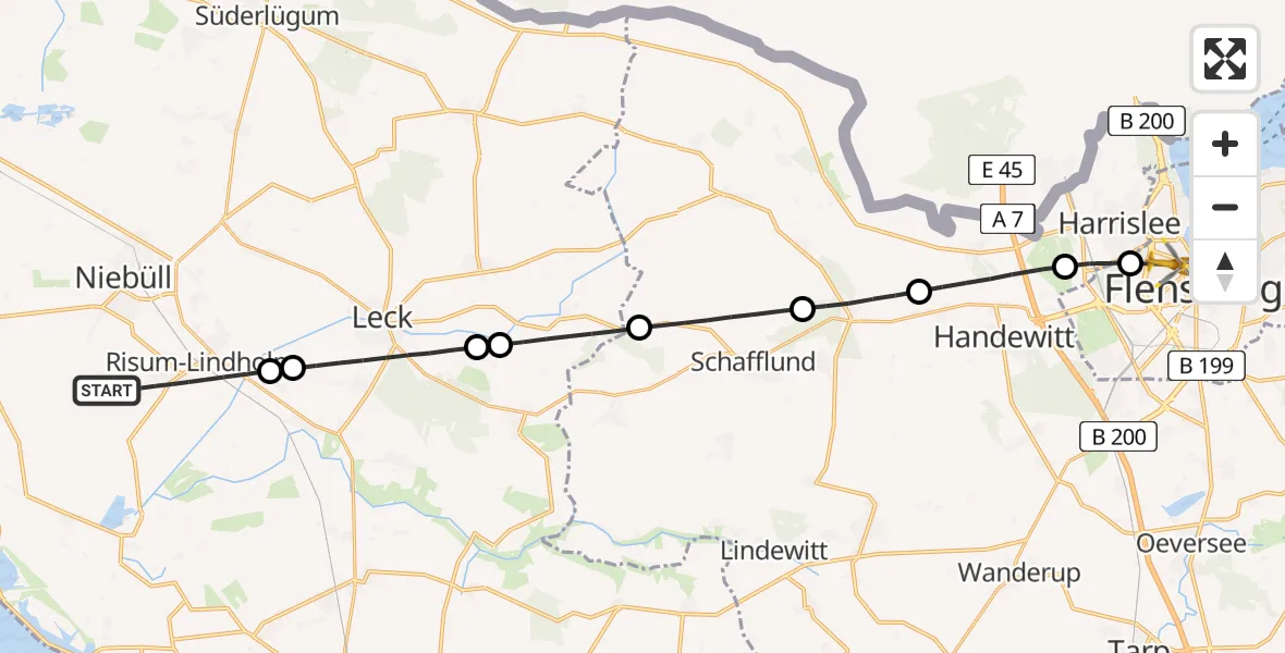 Flugroute Rettungshubschrauber Risum-Lindholm - Flensburg, 30 Juni 2026, 16:57