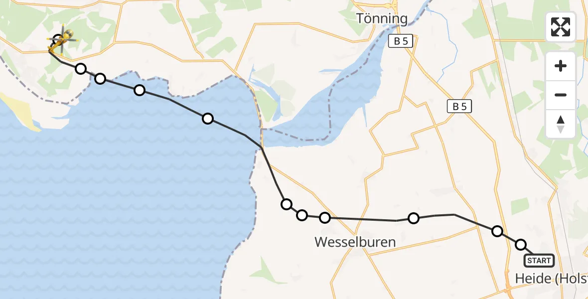 Flugroute Ambulanzhubschrauber Heide - Sankt Peter-Ording Flughafen, 30 Juni 2026, 17:06