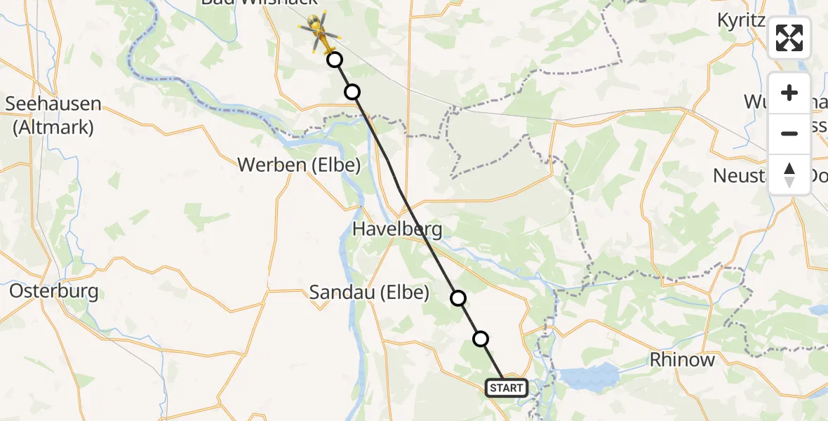Flugroute Rettungshubschrauber Havelberg - Legde/Quitzöbel, 30 Juni 2026, 17:11