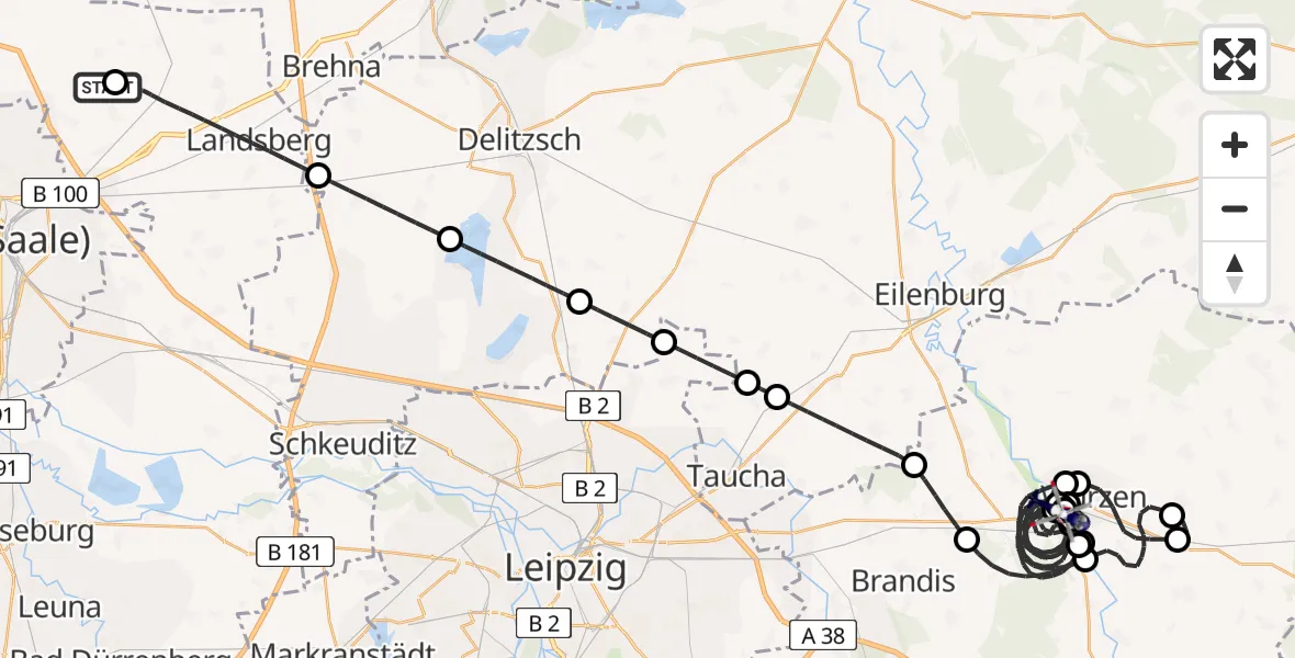 Flugroute Polizeihubschrauber Halle-Oppin Flugplatz - Bennewitz, 30 Juni 2026, 17:15