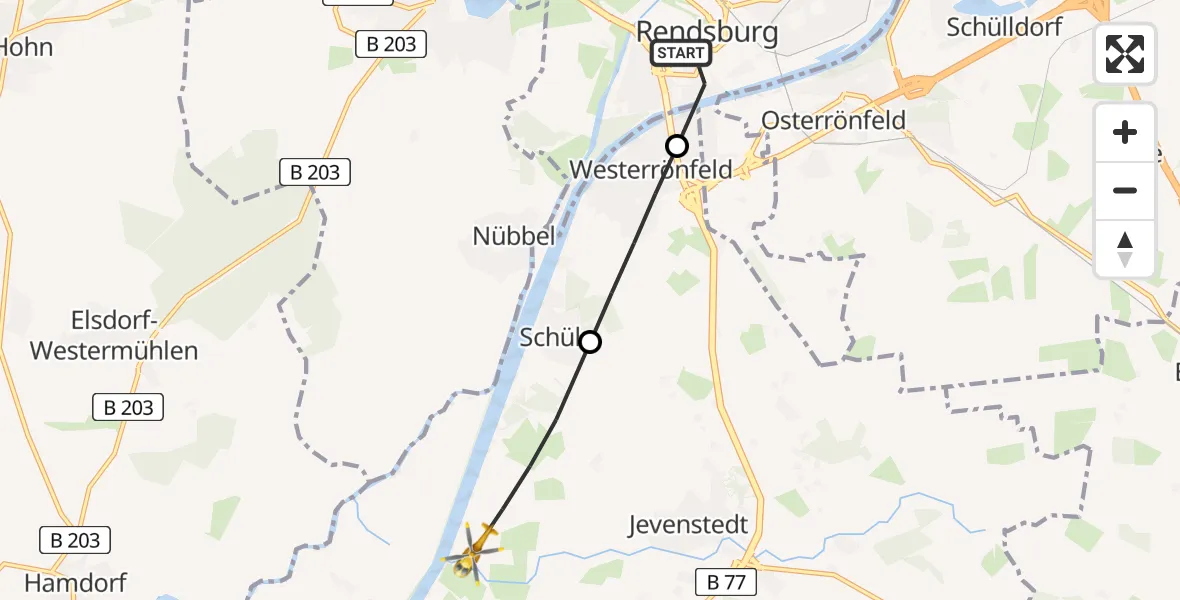 Flugroute Ambulanzhubschrauber Rendsburg - Schülp b.Rendsburg, 30 Juni 2026, 17:17
