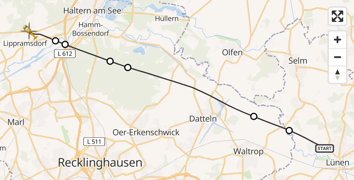 Flugroute Rettungshubschrauber Lünen - Haltern am See, 30 Juni 2026, 17:25