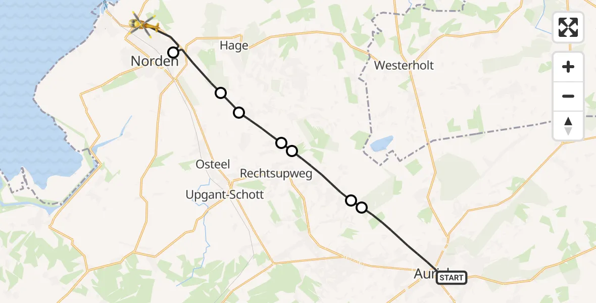 Flugroute Ambulanzhubschrauber Aurich - Norden, 30 Juni 2026, 17:25