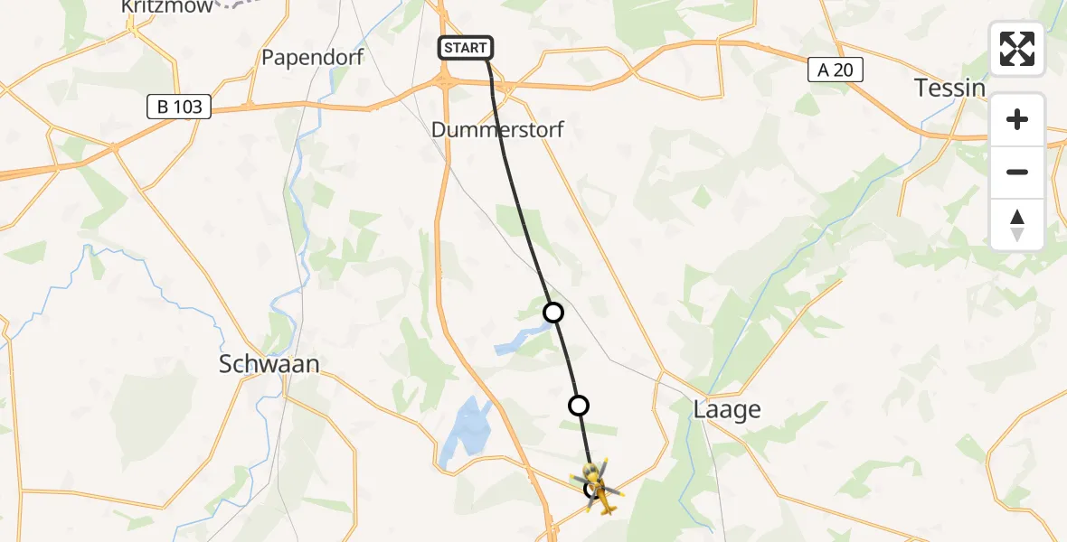 Flugroute Ambulanzhubschrauber Dummerstorf - Laage, 30 Juni 2026, 17:26