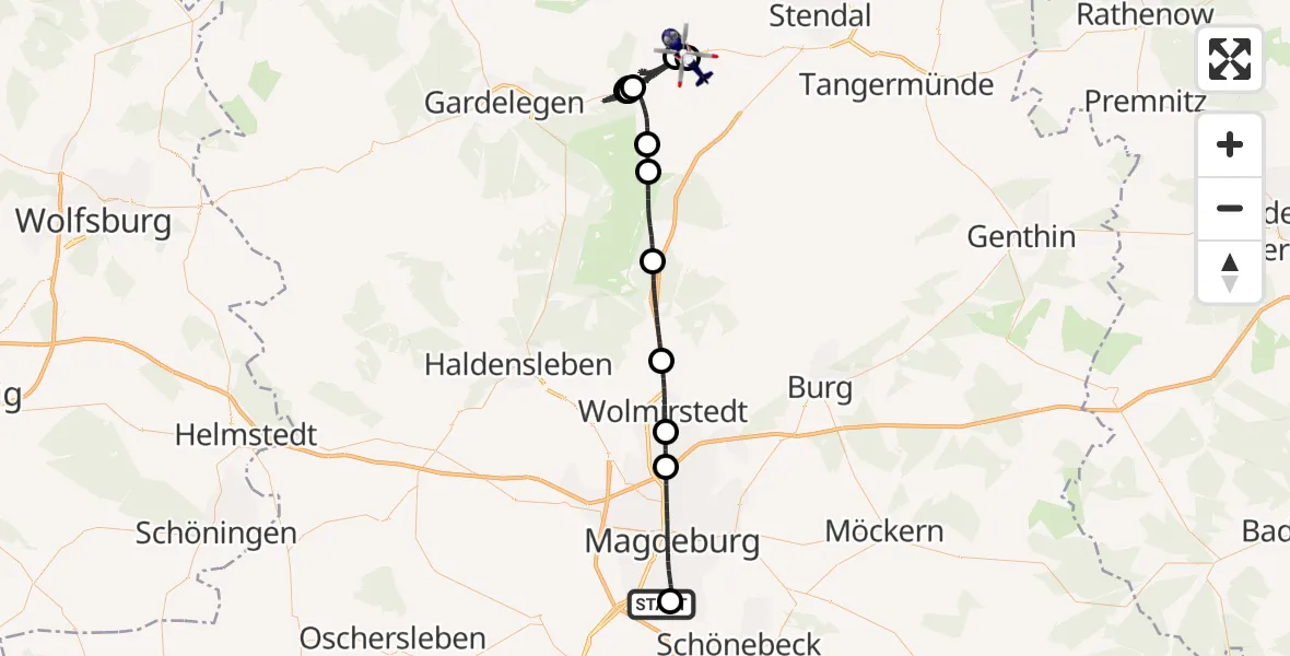 Flugroute Polizeihubschrauber Magdeburg City Flugplatz - Bismark (Altmark), 30 Juni 2026, 17:32