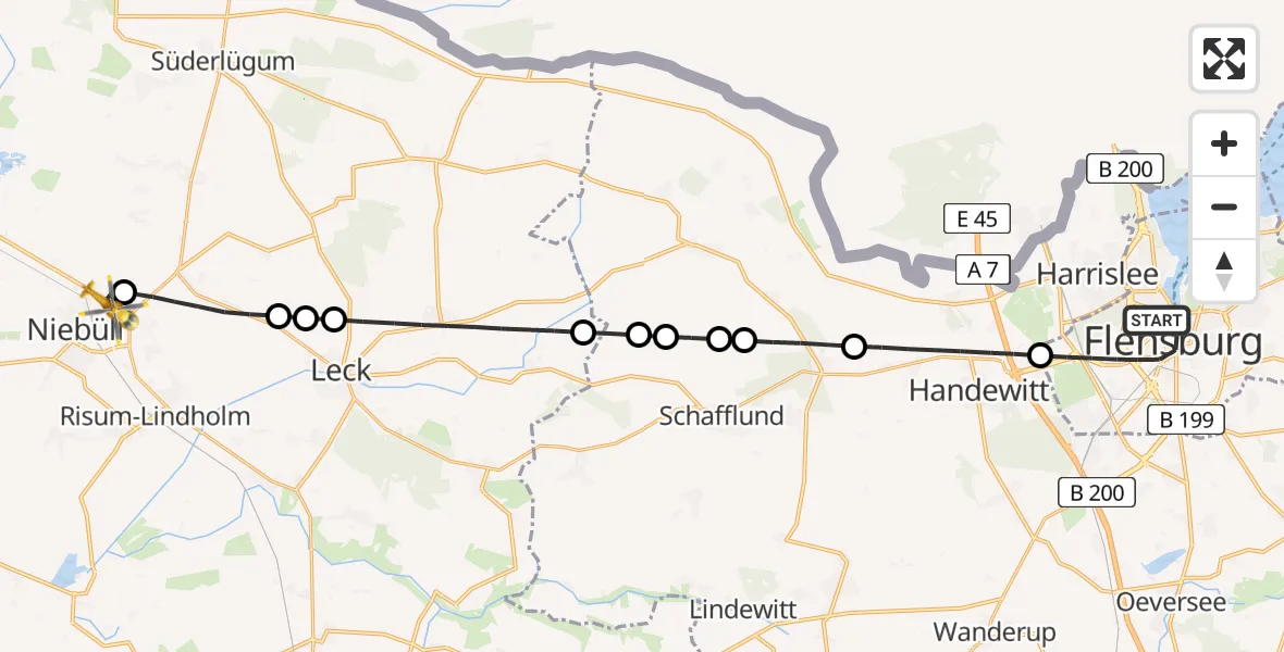 Flugroute Rettungshubschrauber Flensburg - Niebüll, 30 Juni 2026, 17:33