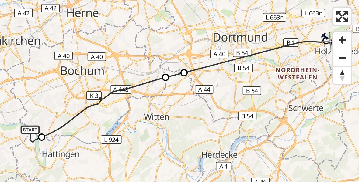 Flugroute Polizeihubschrauber Hattingen - Dortmund Flughafen, 30 Juni 2026, 17:38