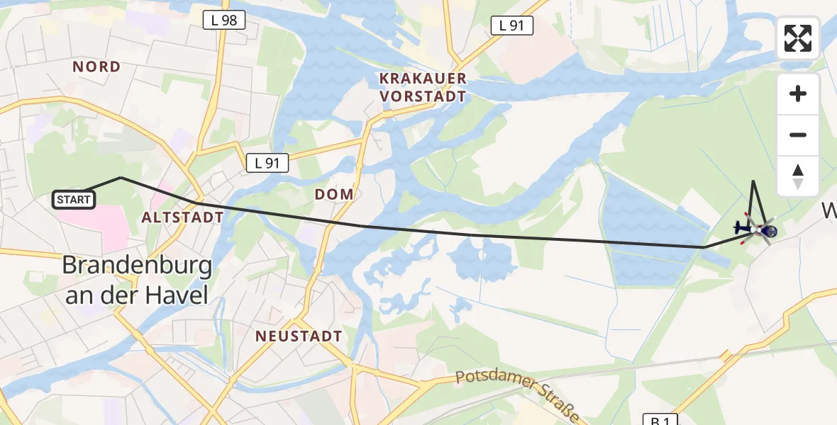 Flugroute Polizeihubschrauber Brandenburg an der Havel - Brandenburg an der Havel, 30 Juni 2026, 17:41