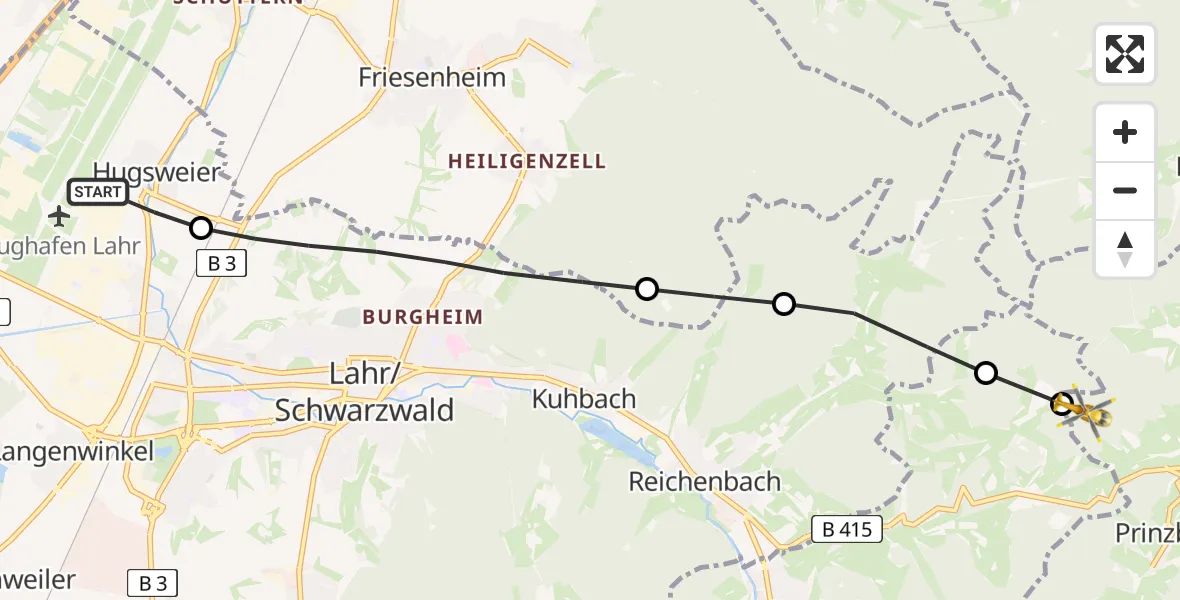 Flugroute Rettungshubschrauber Lahr Flughafen - Biberach, 30 Juni 2026, 17:46