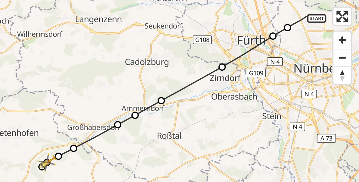 Flugroute Rettungshubschrauber Flughafen Nuremberg - Heilsbronn, 30 Juni 2026, 17:49