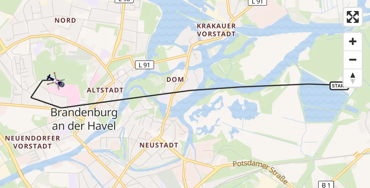 Flugroute Polizeihubschrauber Brandenburg an der Havel - Brandenburg an der Havel, 30 Juni 2026, 18:09