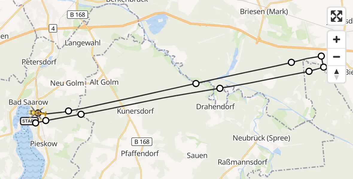 Flugroute Rettungshubschrauber Bad Saarow Hospital - Bad Saarow Hospital Hubschrauberlandeplatz, 30 Juni 2026, 18:22