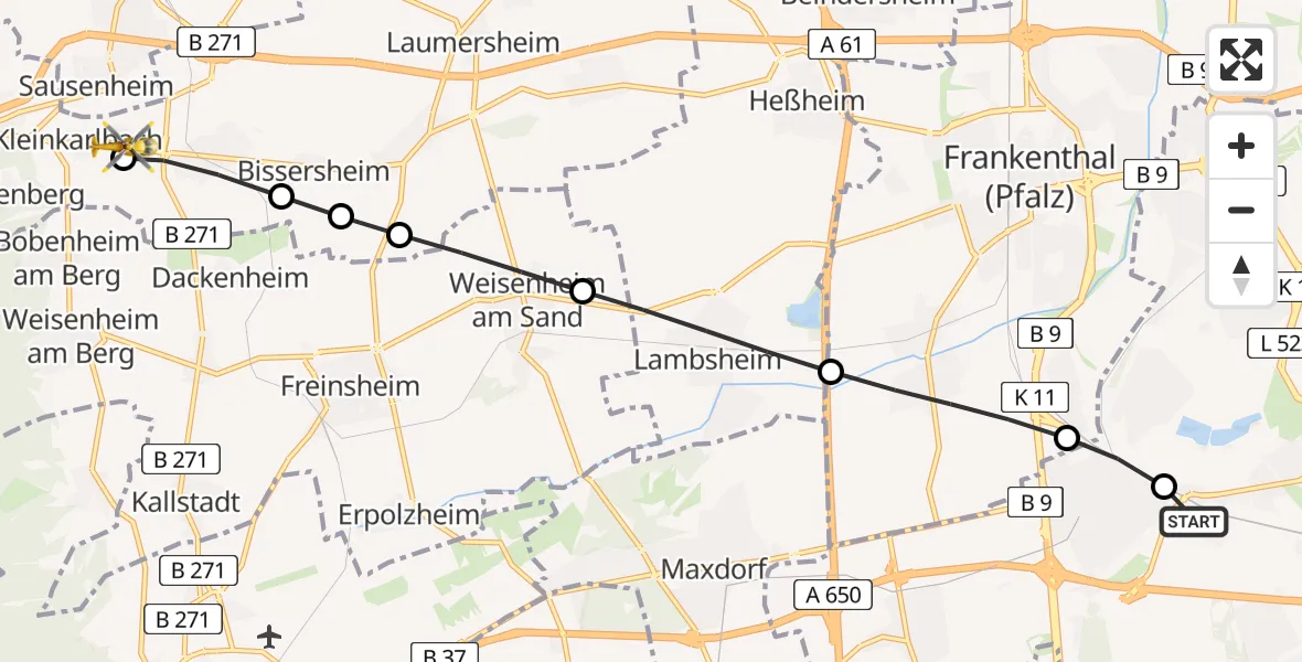 Flugroute Rettungshubschrauber Ludwigshafen Accident Hospital - Kleinkarlbach, 30 Juni 2026, 18:33