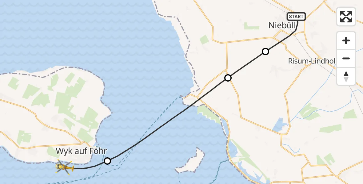 Flugroute Rettungshubschrauber Niebüll - Wyk auf Föhr, 30 Juni 2026, 18:33