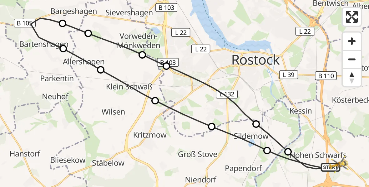 Flugroute Ambulanzhubschrauber Dummerstorf - Dummerstorf, 30 Juni 2026, 18:39