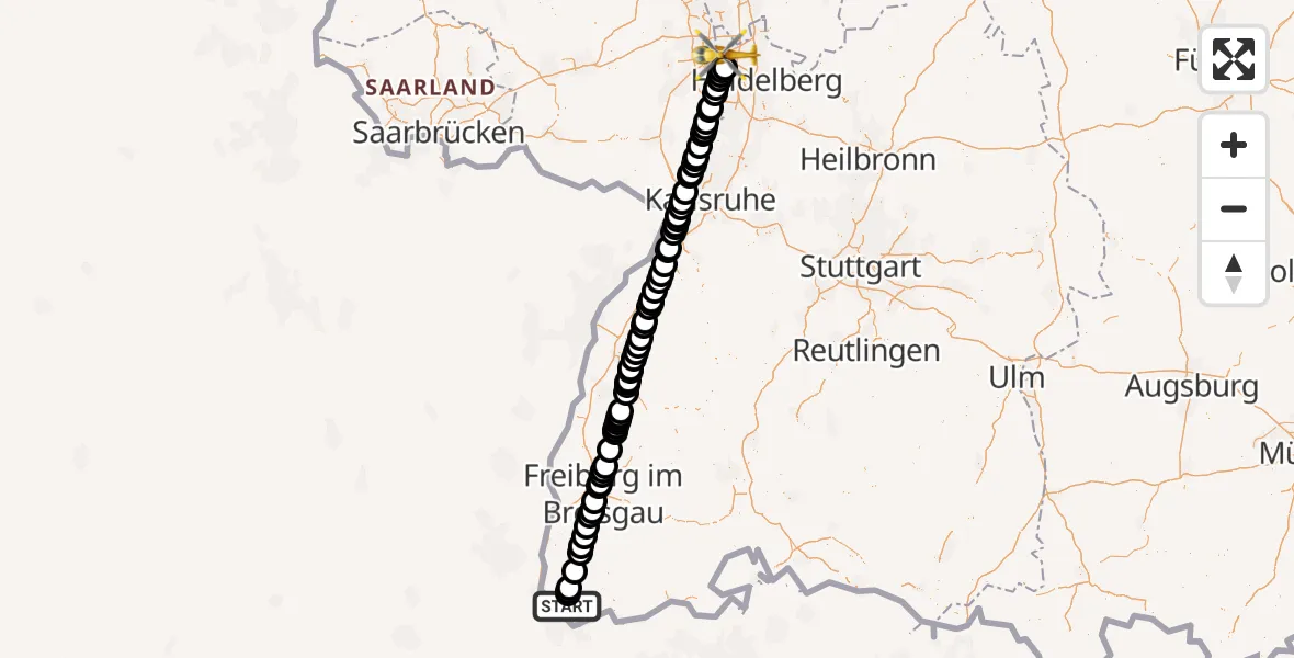 Flugroute Ambulanzhubschrauber Lörrach - Mannheim, 30 Juni 2026, 18:46