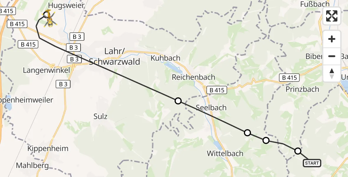Flugroute Rettungshubschrauber Steinach - Lahr Flughafen, 30 Juni 2026, 19:19