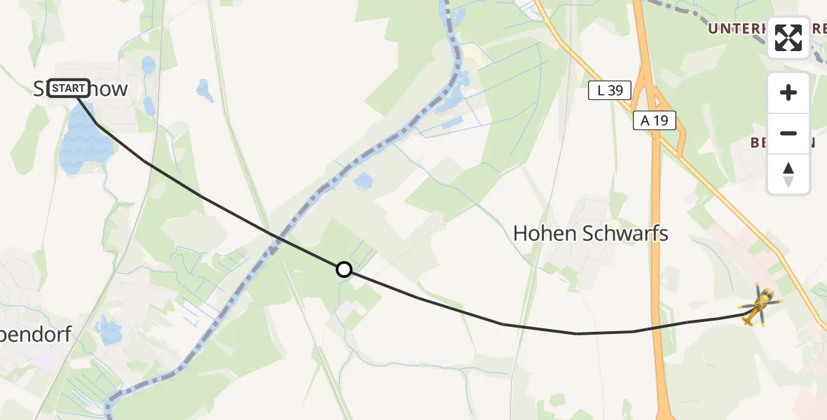 Flugroute Ambulanzhubschrauber Papendorf - Dummerstorf, 30 Juni 2026, 19:42
