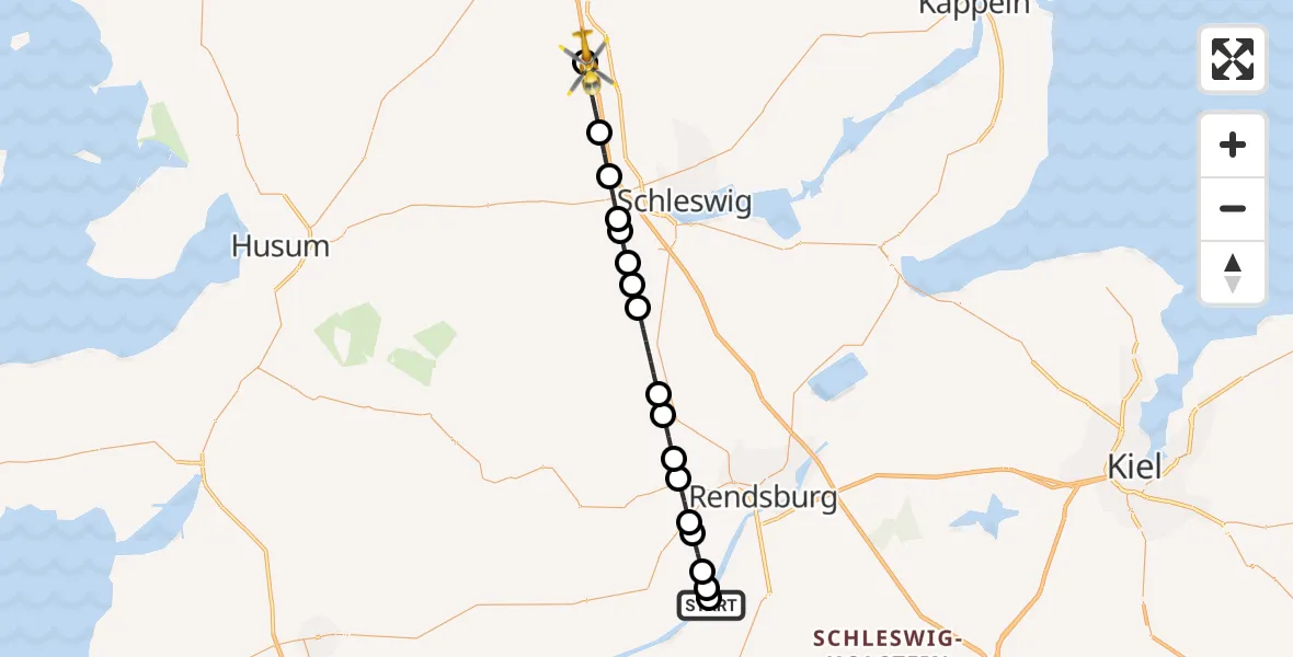 Flugroute Ambulanzhubschrauber Rendsburg-Schachtholm Flugplatz - Sieverstedt, 30 Juni 2026, 19:47
