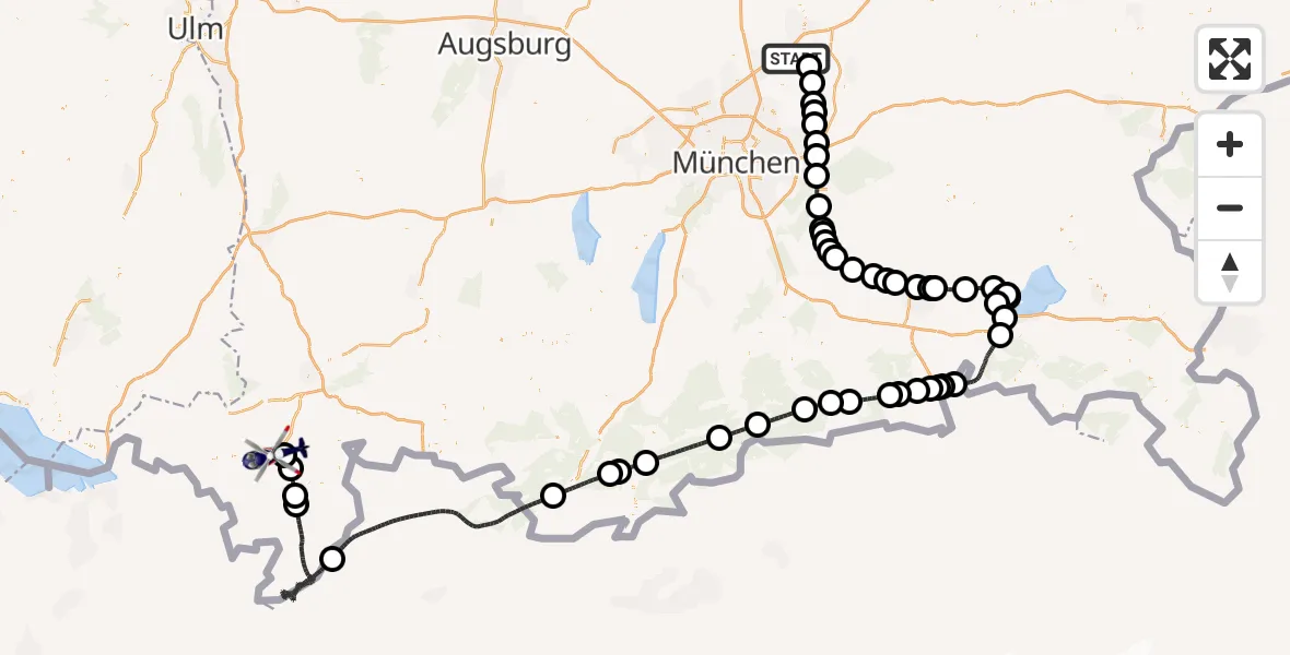 Flugroute Polizeihubschrauber München Flughafen - Immenstadt i.Allgäu, 30 Juni 2026, 19:48