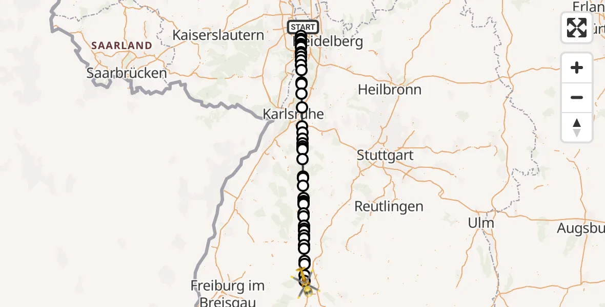 Flugroute Ambulanzhubschrauber Mannheim - DRF Air Rescue Station Villingen-Schwenningen Hubschrauberlandeplatz (Christoph 11), 30 Juni 2026, 20:42