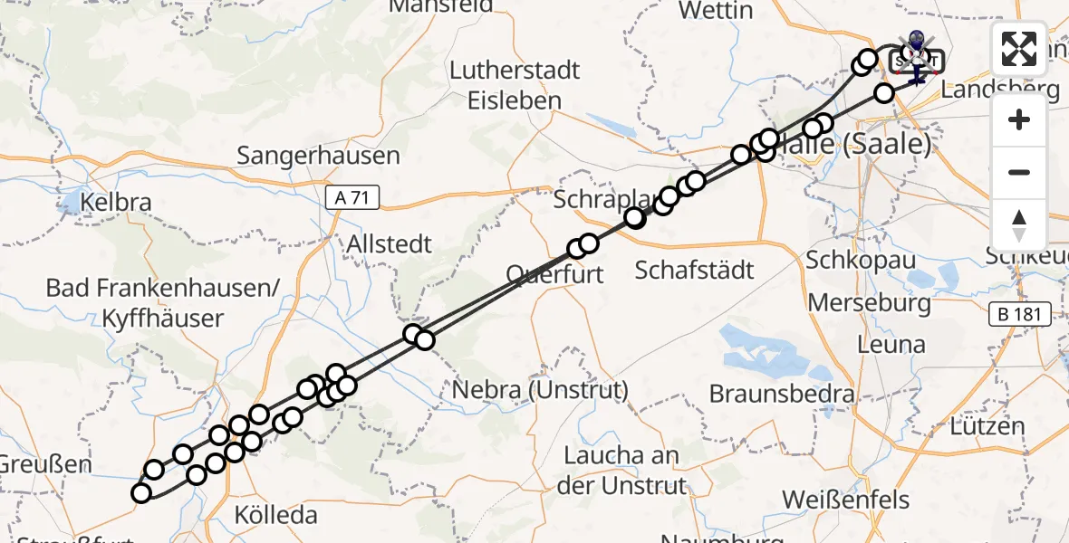 Flugroute Polizeihubschrauber Halle-Oppin Flugplatz - Halle-Oppin Flugplatz, 30 Juni 2026, 20:53