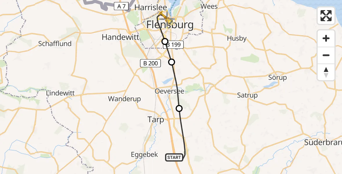 Flugroute Ambulanzhubschrauber Sieverstedt - Flensburg, 30 Juni 2026, 20:59