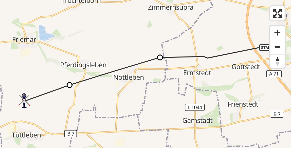 Flugroute Polizeihubschrauber Erfurt - Tüttleben, 30 Juni 2026, 22:05