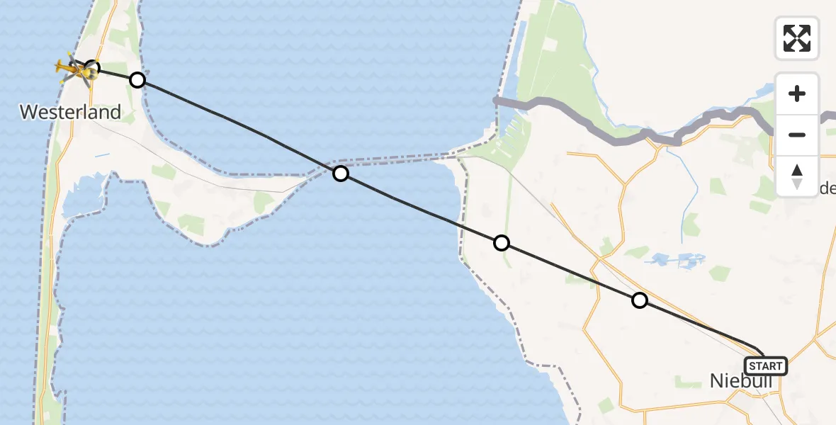 Flugroute Rettungshubschrauber Niebüll - Sylt, 30 Juni 2026, 22:23