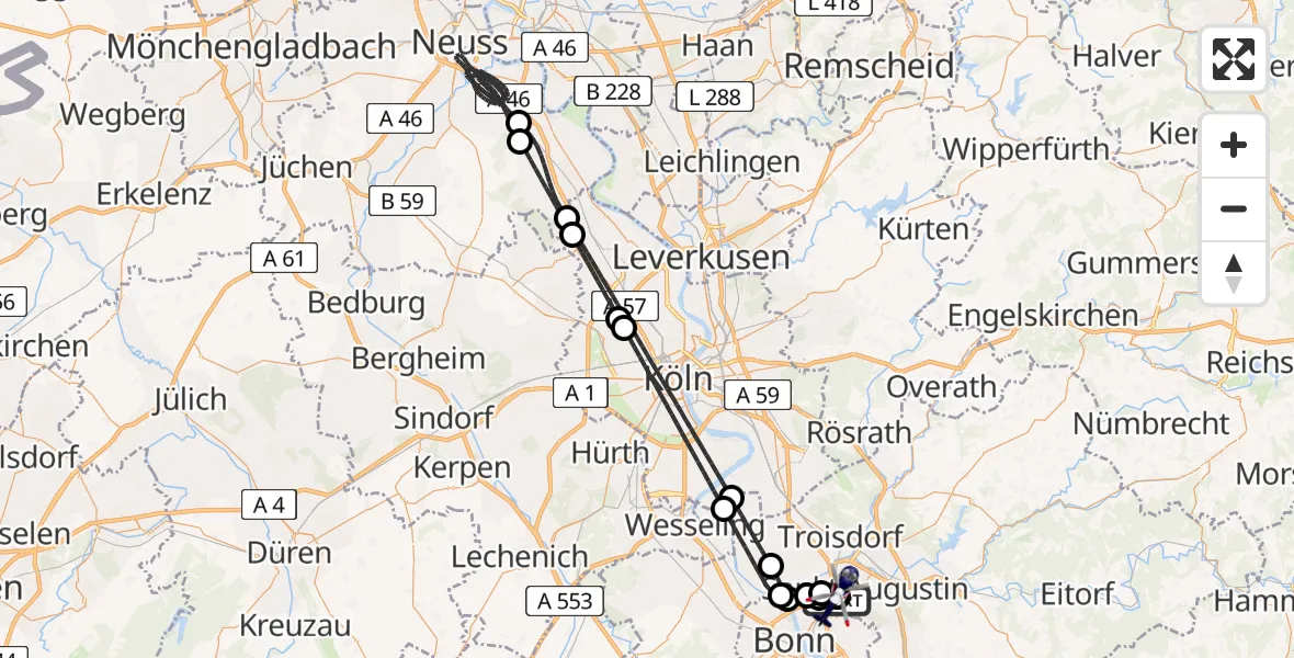 Flugroute Polizeihubschrauber Sankt Augustin - Sankt Augustin, 01 Juli 2026, 01:15