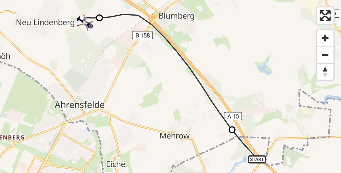 Flugroute Polizeihubschrauber Hoppegarten - Ahrensfelde Hubschrauberlandeplatz, 01 Juli 2026, 01:32