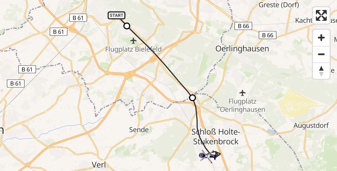 Flugroute Polizeihubschrauber Luftrettungszentrum Bielefeld - Schloß Holte-Stukenbrock, 01 Juli 2026, 05:34