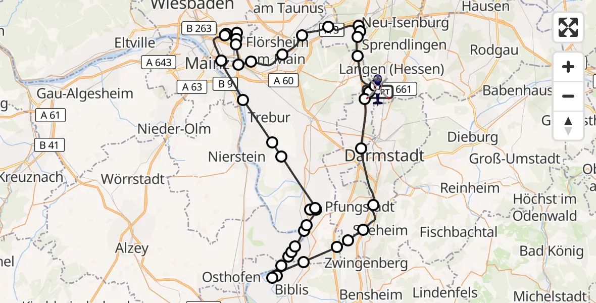 Flugroute Polizeihubschrauber Flughafen Frankfurt-Egelsbach - Flughafen Frankfurt-Egelsbach, 01 Juli 2026, 05:54
