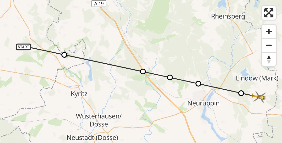 Flugroute Rettungshubschrauber Gumtow - Lindow (Mark), 01 Juli 2026, 05:57