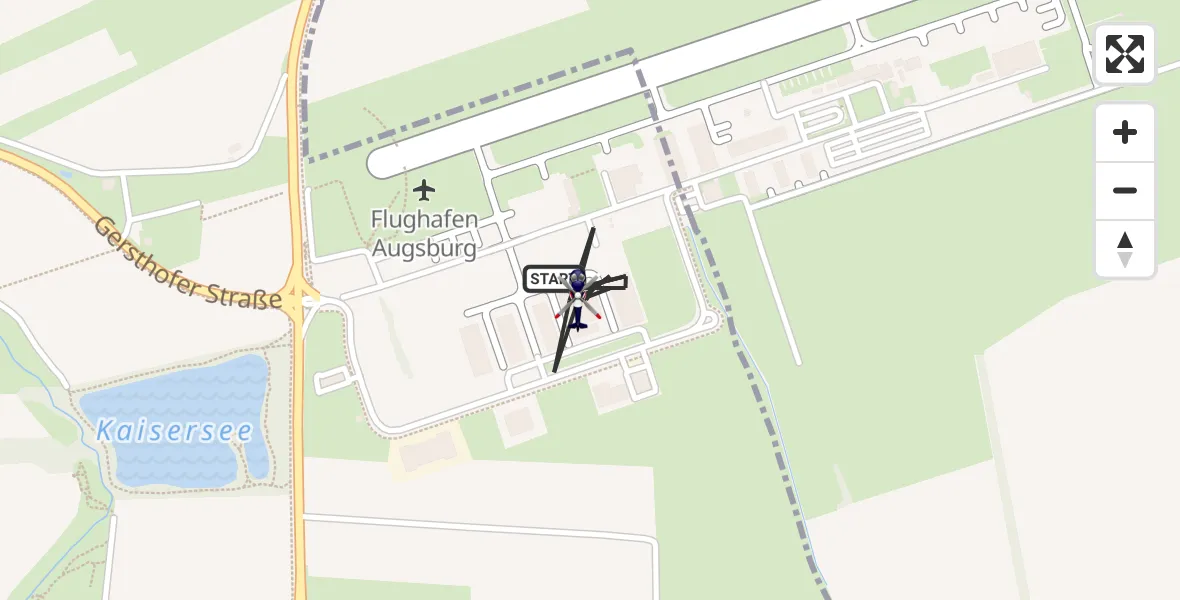 Flugroute Polizeihubschrauber Augsburg Flughafen - Augsburg Flughafen, 01 Juli 2026, 06:02