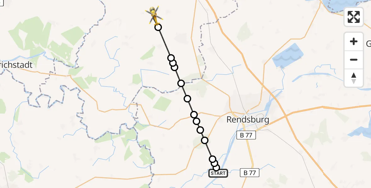 Flugroute Ambulanzhubschrauber Hörsten - Groß Rheide, 01 Juli 2026, 06:08