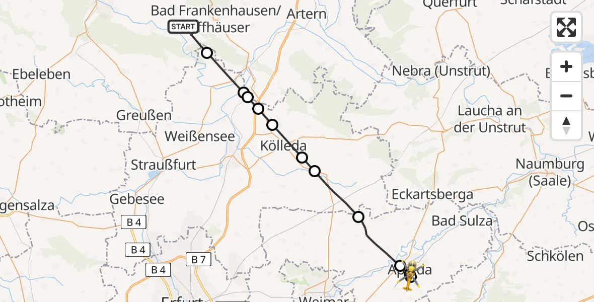 Flugroute Rettungshubschrauber Kyffhäuserland - Robert Koch Hospital, 01 Juli 2026, 06:12