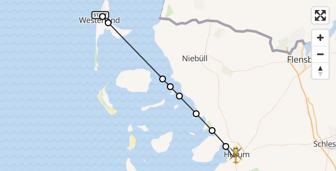 Flugroute Rettungshubschrauber Sylt - Husum, 01 Juli 2026, 06:17