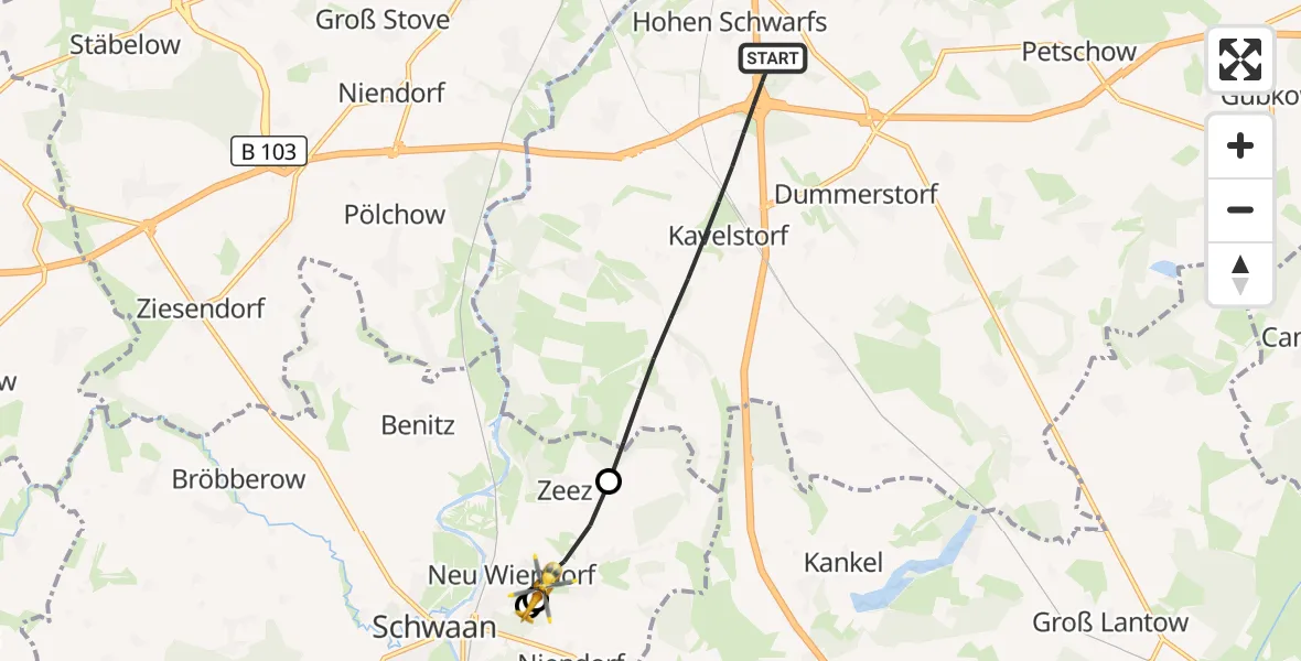 Flugroute Ambulanzhubschrauber Dummerstorf - Wiendorf, 01 Juli 2026, 06:27