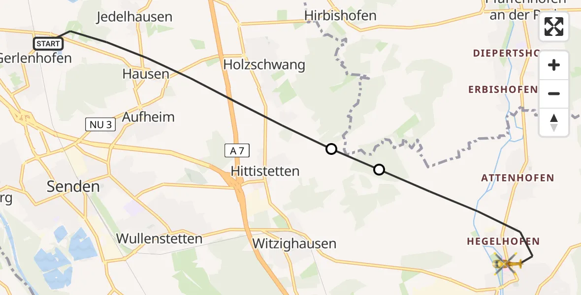 Flugroute Rettungshubschrauber Neu-Ulm - Weißenhorn, 01 Juli 2026, 06:31